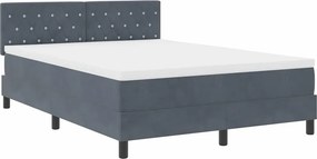 vidaXL LED Box Spring Ágy matracmal Sötétszürke 140 x 190 cm Bársony