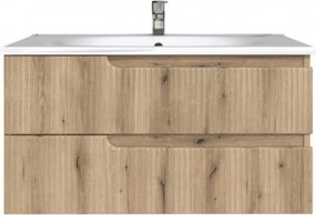 Piramida EURIDIKA fali fürdőszobabútor - műmárvány mosdóval -2 fiókos - PINO TÖLGY - 100 x 48 x 53 cm