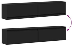 fekete falra szerelhető TV-szekrény LED-del 180 x 31 x 38 cm