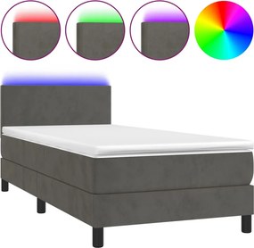 vidaXL sötétszürke bársony rugós és LED-es ágy matraccal 90x200 cm