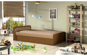 Okkersárga-bézs kárpitozott-forgácslemez ágyneműtartós egyszemélyes ágy matraccal 80x190 cm Parys – ELTAP