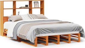vidaXL viaszbarna tömör fa könyvespolcos ágy matrac nélkül 150 x 200cm