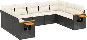 vidaXL 9 részes fekete polyrattan kerti ülőgarnitúra párnákkal