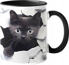 Csodaszép Macskás Bögre Macskáknak Fekete Cica "3D hatás" Ajándék 330ml.
