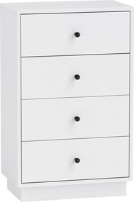HOMCOM 4 Fiókos Komód, Műanyag Fa, Modern Stílusú Tároló Szekrény, Nappaliba, Hálószobába, Előszobába 47 x 29 x 75 cm, Fehér | Aosom