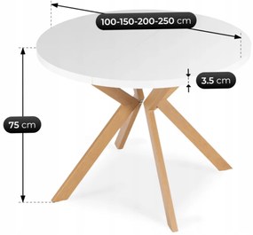 Bővíthető Étkezőasztal Fehér/Tölgy Színben. LUKAS 100-250 cm