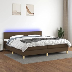 barna szövet rugós és LED-es ágy matraccal 200x200 cm