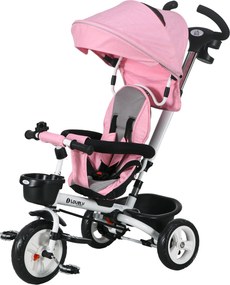 HOMCOM 6 az 1-ben tricikli tolókerékkel, összecsukható, gyermek tricikli biztonsági övvel, levehető napernyővel, kosárral, pohártartóval, pedálos, 1-5