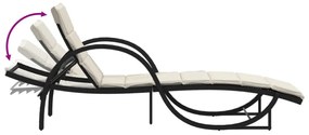 fekete polyrattan napozóágy párnával 60 x 199 x 42 cm