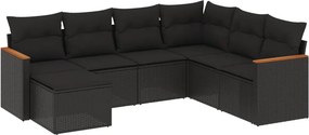 vidaXL 7 részes fekete polyrattan kerti ülőgarnitúra párnával