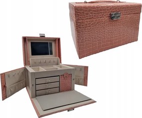 Ékszerdoboz Ékszertartó 4 Szintes Tükörrel Pu Bőr Krokodil Mintás XL