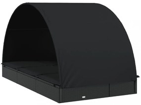 2 személyes fekete polyrattan napágy kerek tetővel 213x118x97cm