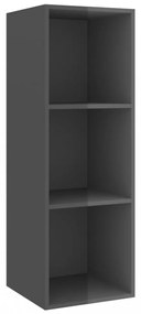 magasfényű szürke szerelt fa fali TV-szekrény 37 x 37 x 107 cm