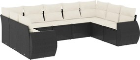 vidaXL 9 részes fekete polyrattan kerti ülőgarnitúra párnákkal