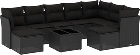 vidaXL 10 részes fekete polyrattan kerti ülőgarnitúra párnákkal