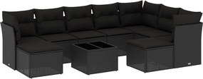 vidaXL 10 részes fekete polyrattan kerti ülőgarnitúra párnákkal