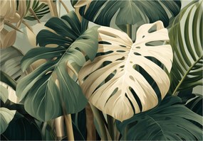 Fotótapéta Monster Levelek Zöld Hálószoba Nappali Tapéta Flizelina 350x250