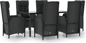 vidaXL 7 részes fekete polyrattan kerti étkezőgarnitúra párnával