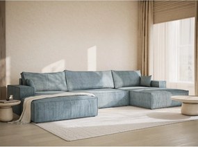 Világoskék zsenília kinyitható-tárolóhelyes sarokkanapé (U alakú) Kyoto – Maison de Rêve