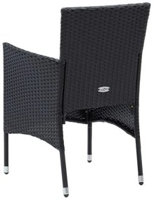 3 részes fekete polyrattan kerti étkezőgarnitúra párnákkal