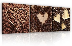 Vászonkép 3 darabos, Kávé szív, 3 db 25x25 cm méret