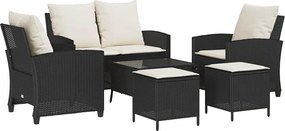 vidaXL 6 részes fekete polyrattan kerti ülőgarnitúra párnákkal