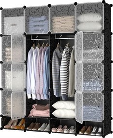 Nagy Moduláris Gardróbszekrény Polc Akasztó XXL Fekete Magas Tágas