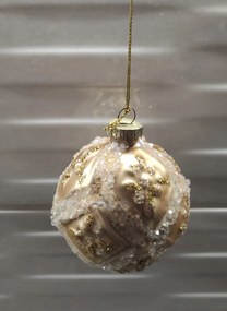 Karácsonyfadísz arany 8 cm – üveg, gazdagon díszített karácsonyi dísz