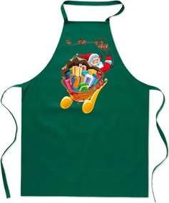 Konyhai kötény Mikulás rénszarvas szánnal Divatos karácsonyi nyomtatás