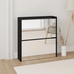 fekete 2 szintes cipőszekrény tükörrel 63 x 17 x 67 cm