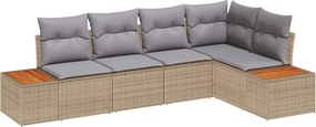 vidaXL Kerti Kanapé Szett párnával 5 pcs Bézs Poli rattan