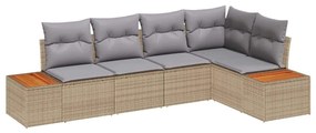 vidaXL Kerti Kanapé Szett párnával 5 pcs Bézs Poli rattan