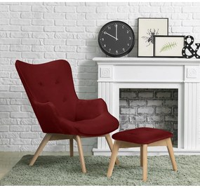 Piros bársony fotel lábtartóval Niko – Ropez