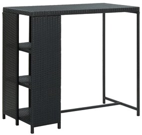 Fekete polyrattan bárasztal tárolópolccal 120 x 60 x 110 cm