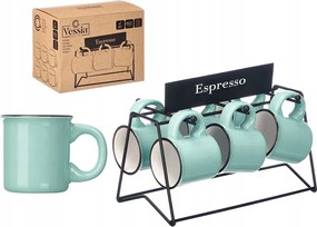 Eszpresszó csészék 100 ml 6 Állvány Ajándék Szett Menta porcelán