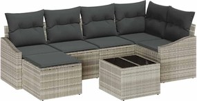 vidaXL Kanapé Szett párnával 7 pcs Világosszürke polirattan