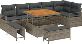 vidaXL Kerti Kanapé Szett párnával tárolóval párnával 9 pcs Szürke