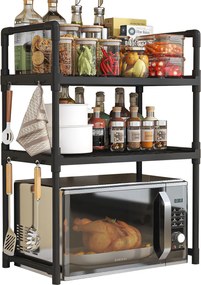 Konyhai Polc mikrohullámú sütő alá Organizer Szekrény Fekete 3szintes 48cm Könyvespolc