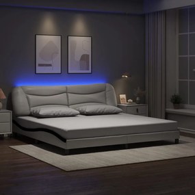fehér és fekete műbőr ágykeret LED-világítással 200x200 cm
