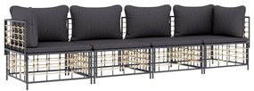 4 részes antracitszürke polyrattan kerti ülőgarnitúra párnákkal