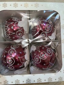 4 db-os Glamour Üveg Karácsonyfadísz Szett, Kézzel Díszített