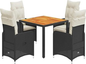 vidaXL 5 részes fekete polyrattan kerti bisztrógarnitúra párnákkal