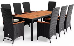 Deuba Berlin 1+8 polyrattan kerti bútor szett, állítható - fekete/fa