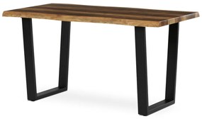 Masă de sufragerie, 140x80x75 cm, blat MDF, decor lemn vechi, picioare metalice in forma de U
