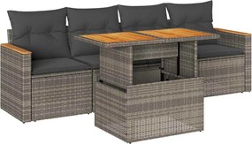 vidaXL 5 részes szürke polyrattan akácfa kerti ülőgarnitúra párnákkal