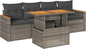 vidaXL 5 részes szürke polyrattan akácfa kerti ülőgarnitúra párnákkal