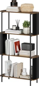 HOMCOM 4 polcos tárolópolc, ívelt oldalpanelek, ipari stílusú acél váz – 80 x 30 x 141 cm, barna | Aosom