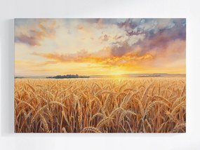 Vászonkép Canvas Tájkép Falu Mező Gabona Aratás Nyugat Nap 60x40