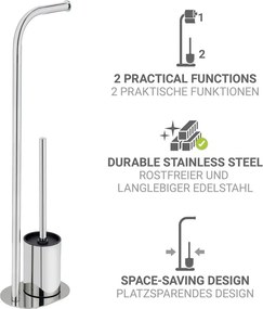 Fényes ezüstszínű rozsdamentes acél WC-papír tartó állvány WC-kefével Levante – Wenko