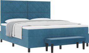 vidaXL Boxrugós ágy matracmal Sötétkék 180 x 200 cm Bársony